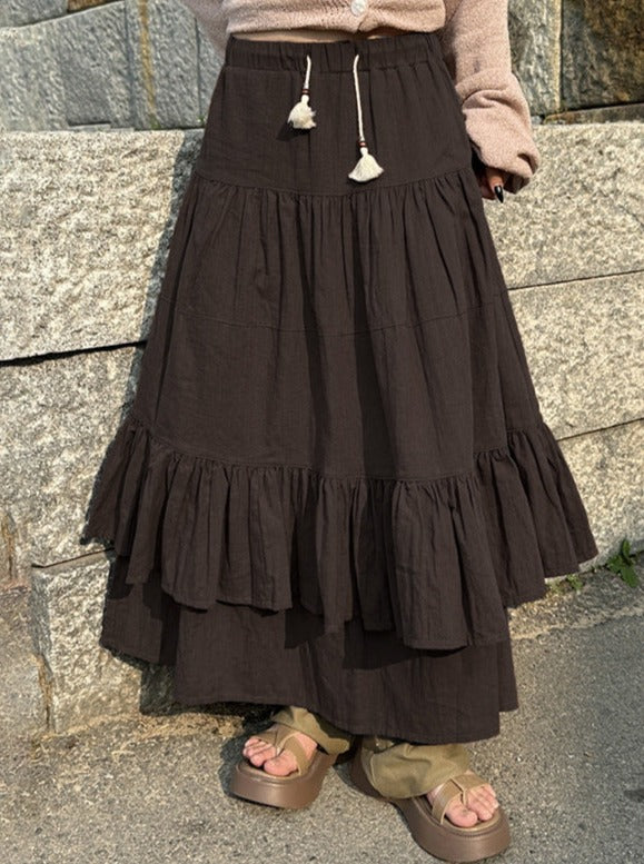 Brun plisseret mellemlængde Maxi-nederdel 