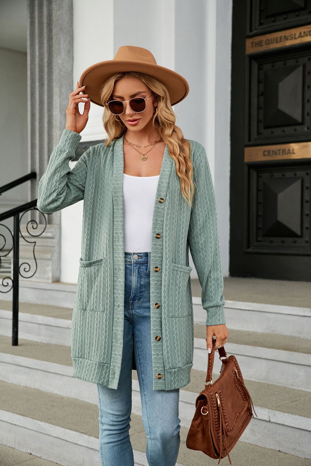 Long Sleeve Pocket Button Loose Cardigan