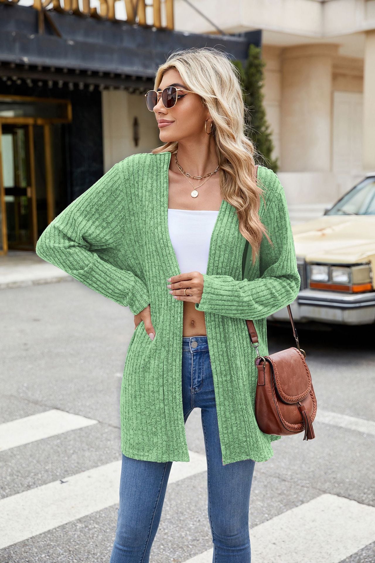 Casual Plain Open Front Long Sleeve Cardigan