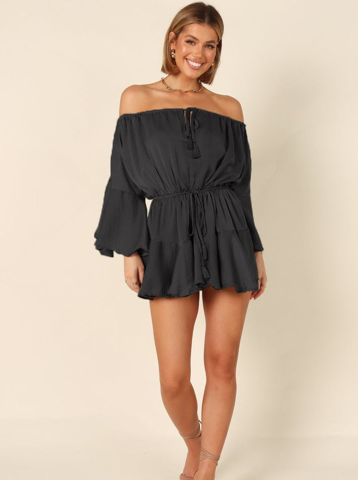 Sexy Black Bohemian Adjustable Off The Shoulder Bell Sleeve Dress