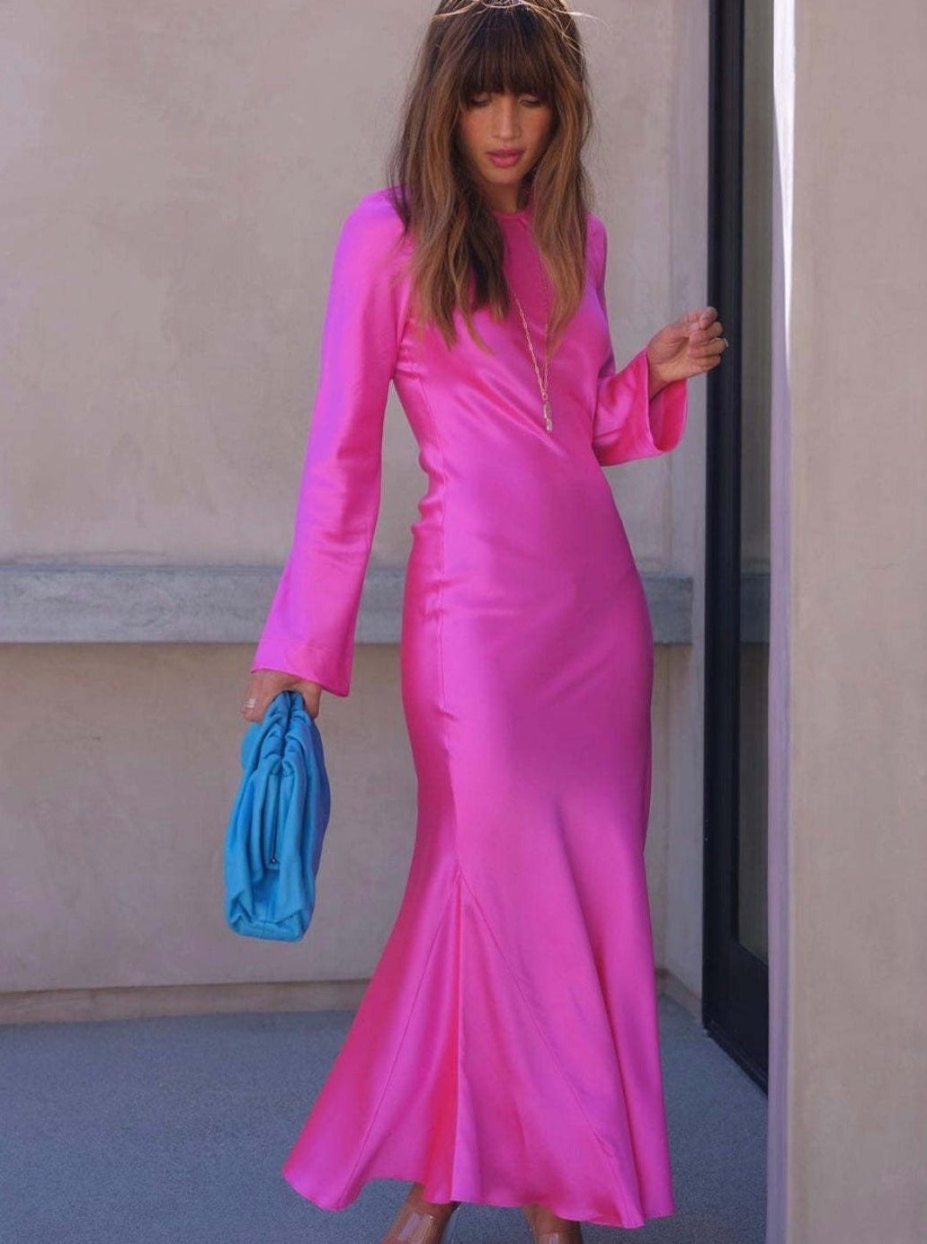 Rose Pink Long Sleeve Fishtail Dress