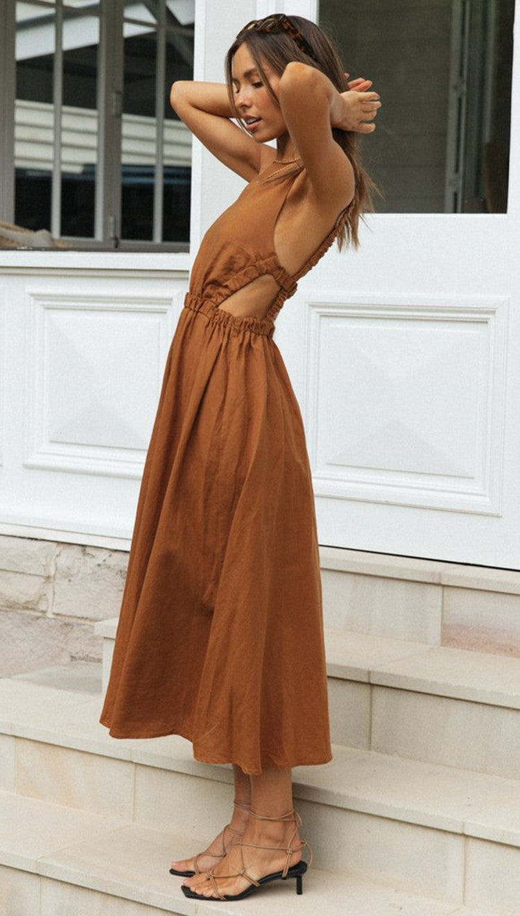 Round Neck Backless Swing Dress