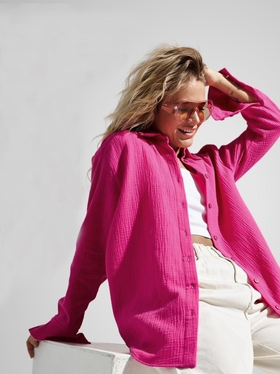 Elegant Pink Loose Temperament Polo Shirt
