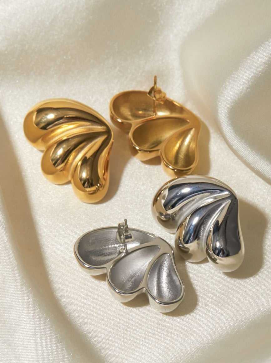 18K Gold Stainless Steel Three-Petal Teardrop Earrings