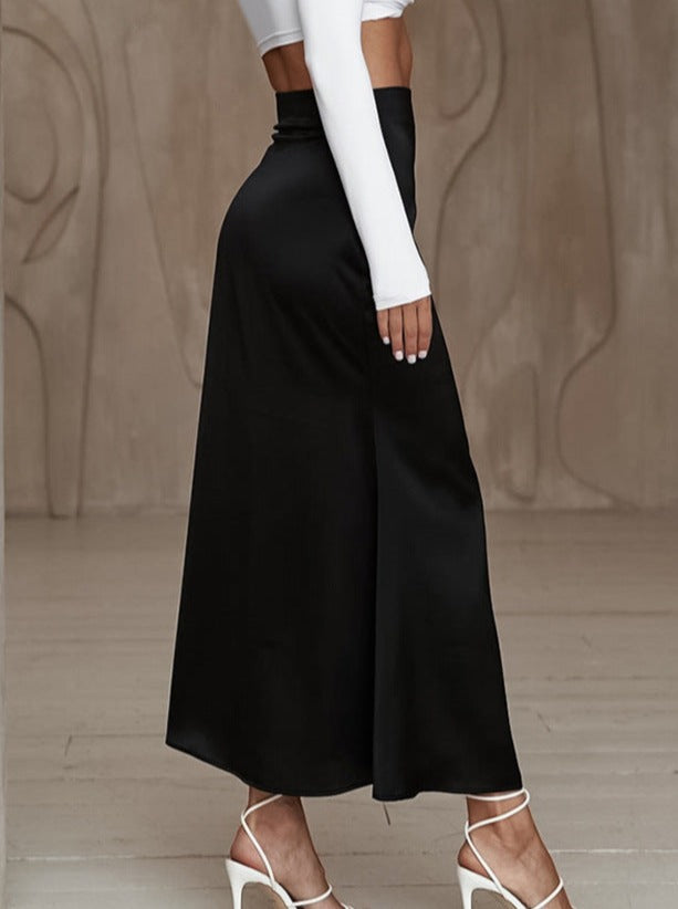 Højtaljet elegant sort lang havfrue-nederdel 