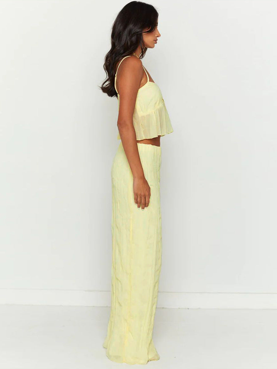 Two Piece Yellow Sleeveless Top and Long Skirt Set