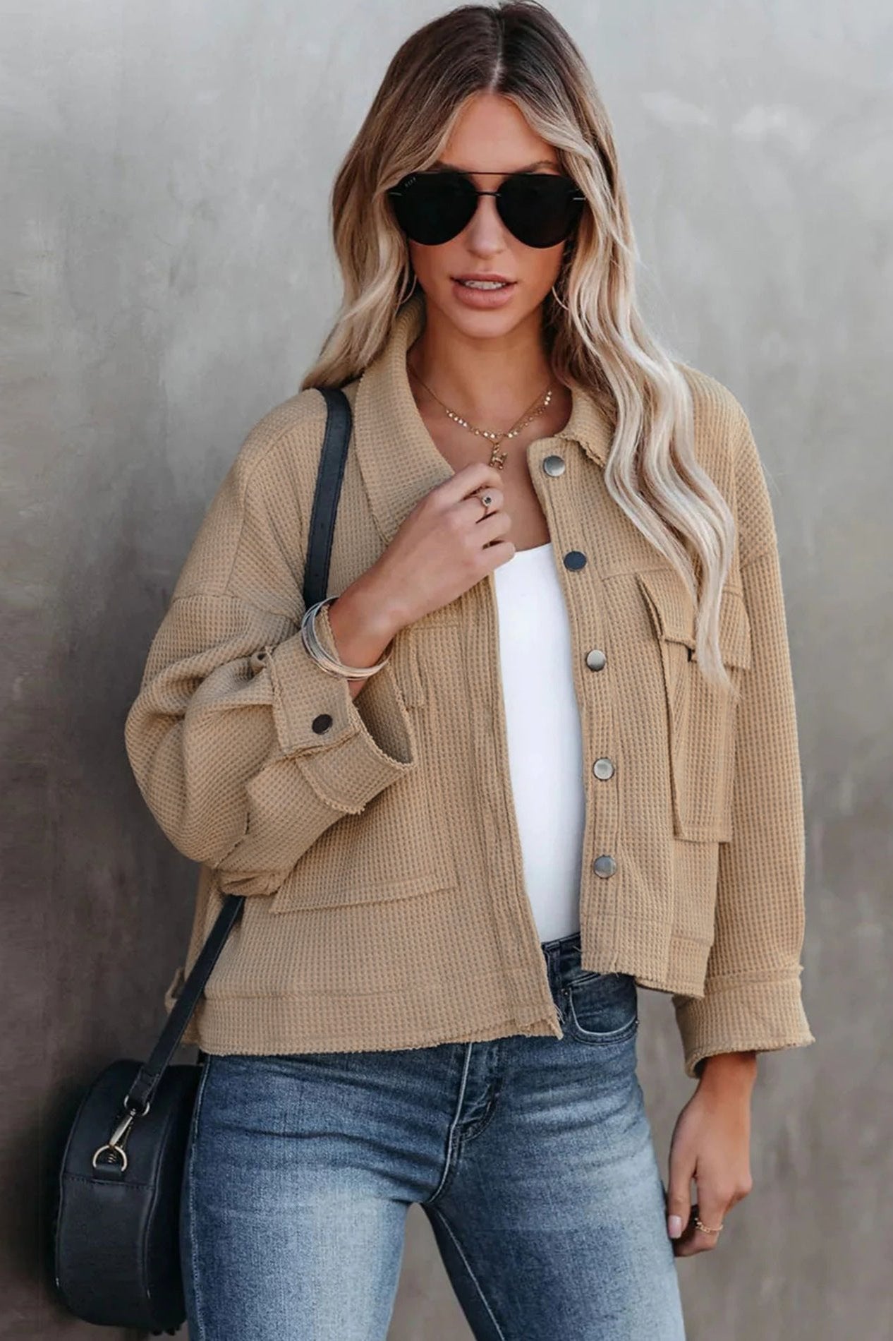 Long Sleeve Solid Color Collared Jacket