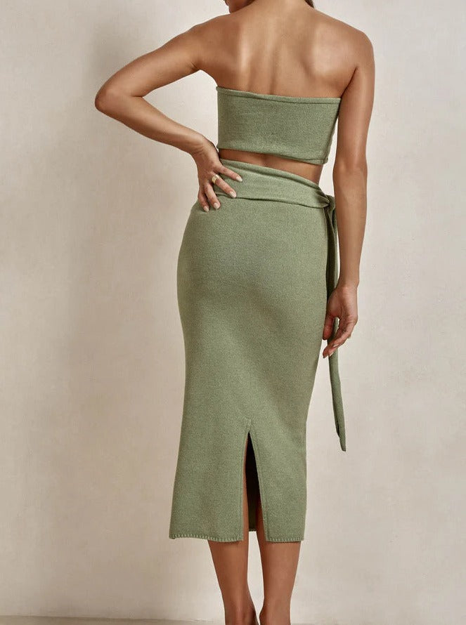 Sexy Green Tube Top Cut Out Bodycon Dress