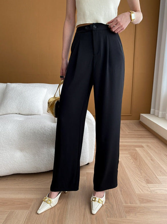 Black Casual High Waist Wide Leg Pants