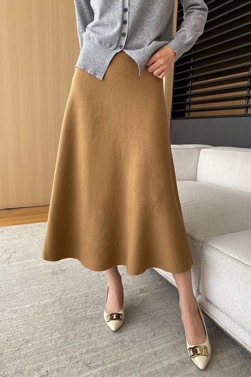 Elegant Elastic Waist A-Line Midi Skirt