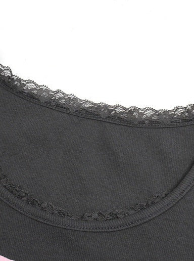 Lace Round Neck Bow Design Shirt