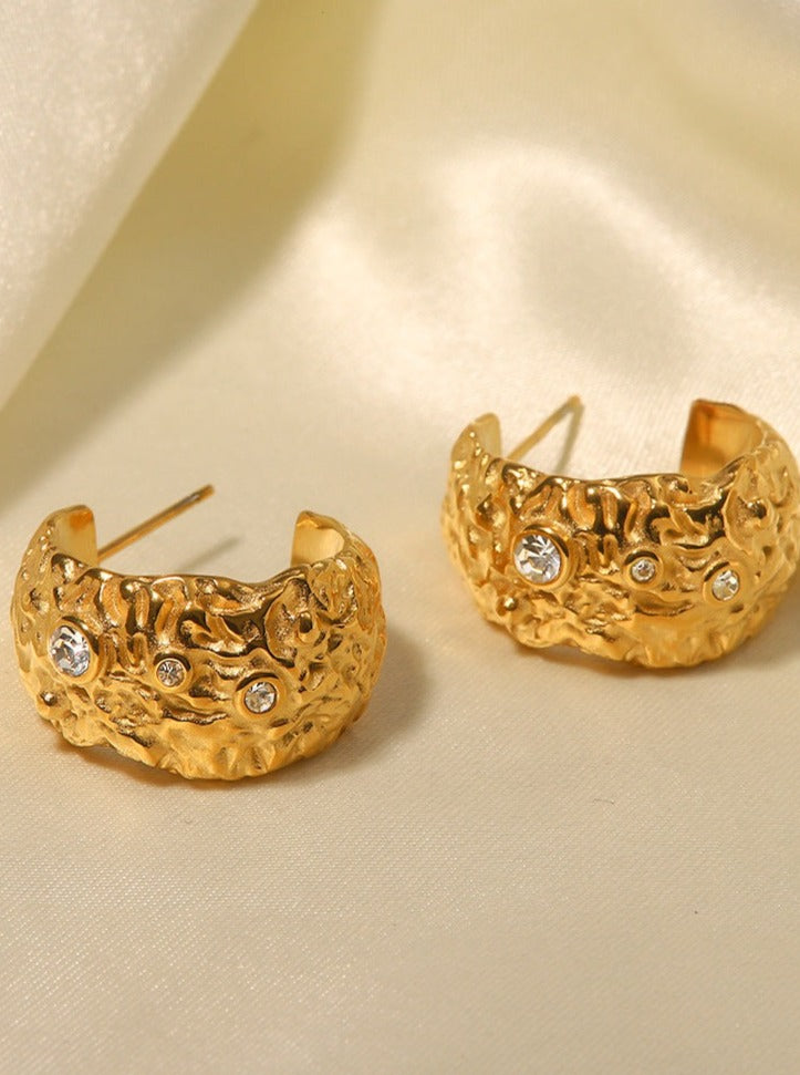 18K Gold Plated Titanium Steel White Diamond Inlaid Earrings