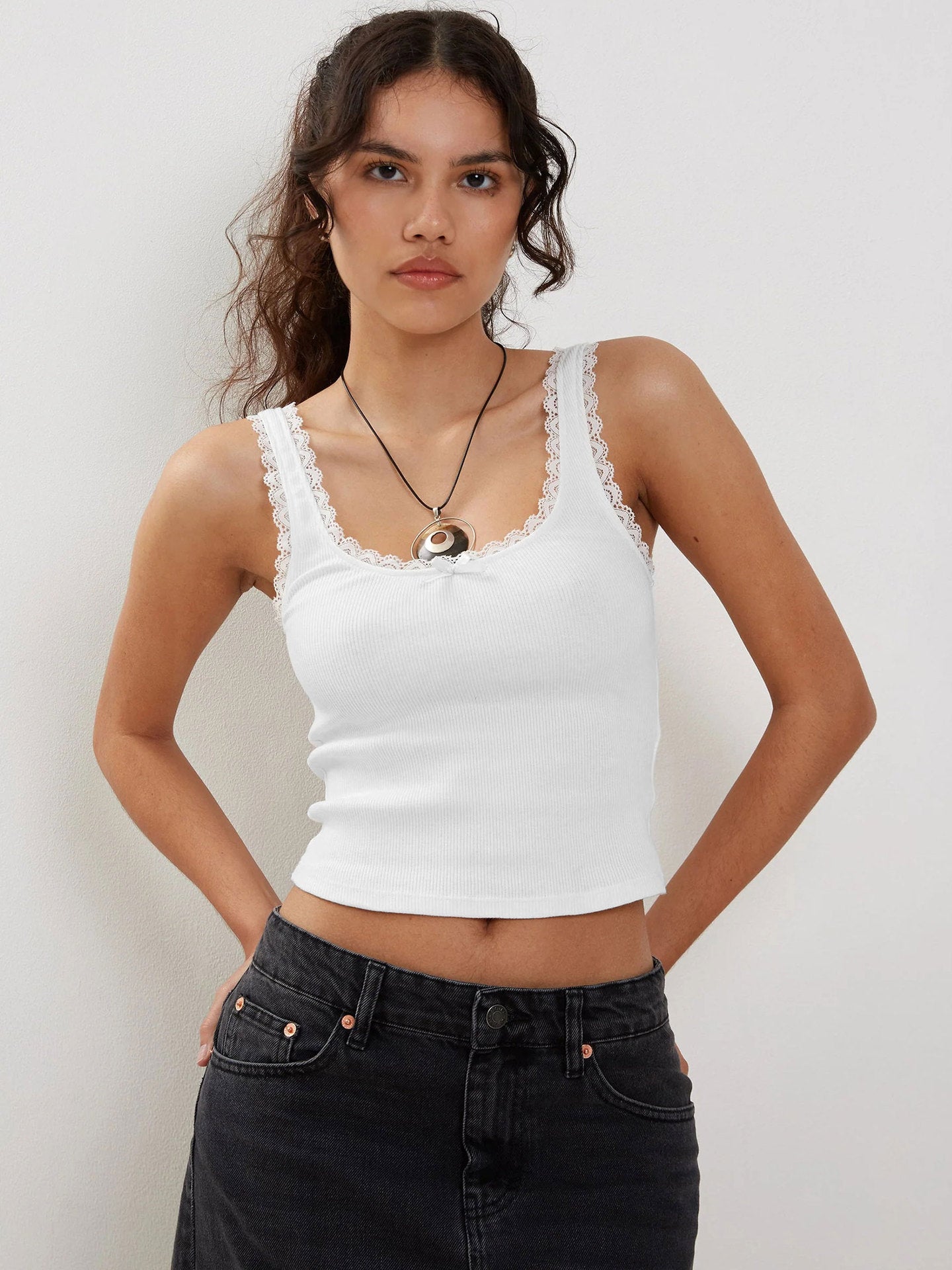 Brown Tank Lace Sleeveless Crop Top