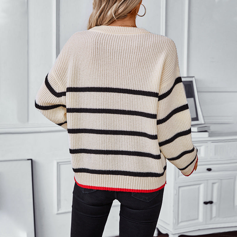 Loose Stripe Long Sleeve Pullover Sweater