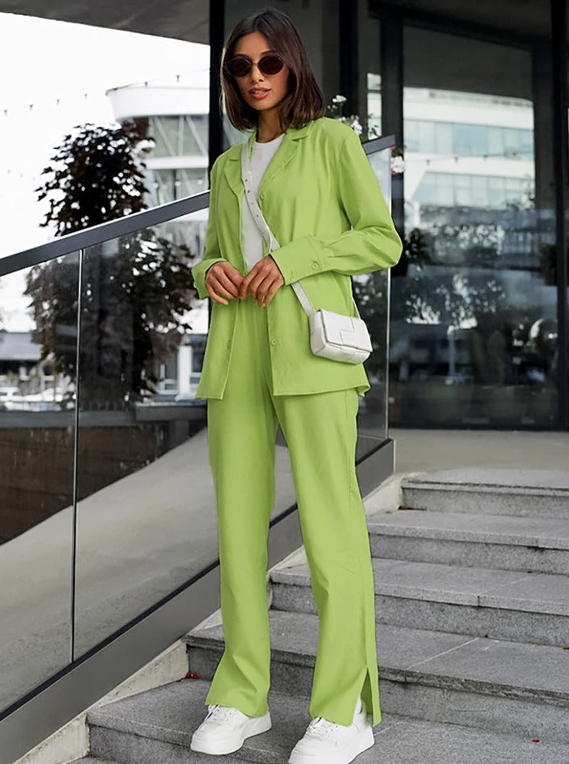 Two Piece Temperament Solid Color Long Sleeves and Pants Set