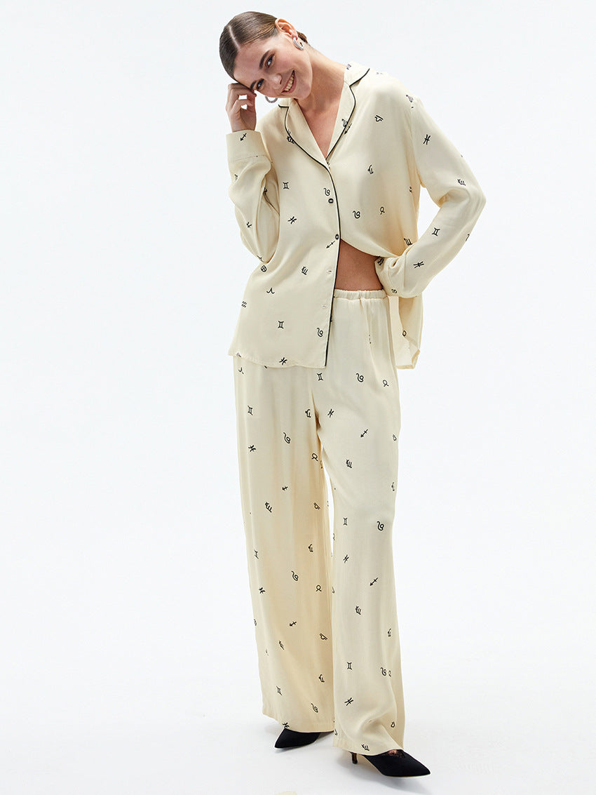 Two-Piece Cardigan Long-Sleeved Printed Comfortable Pajama