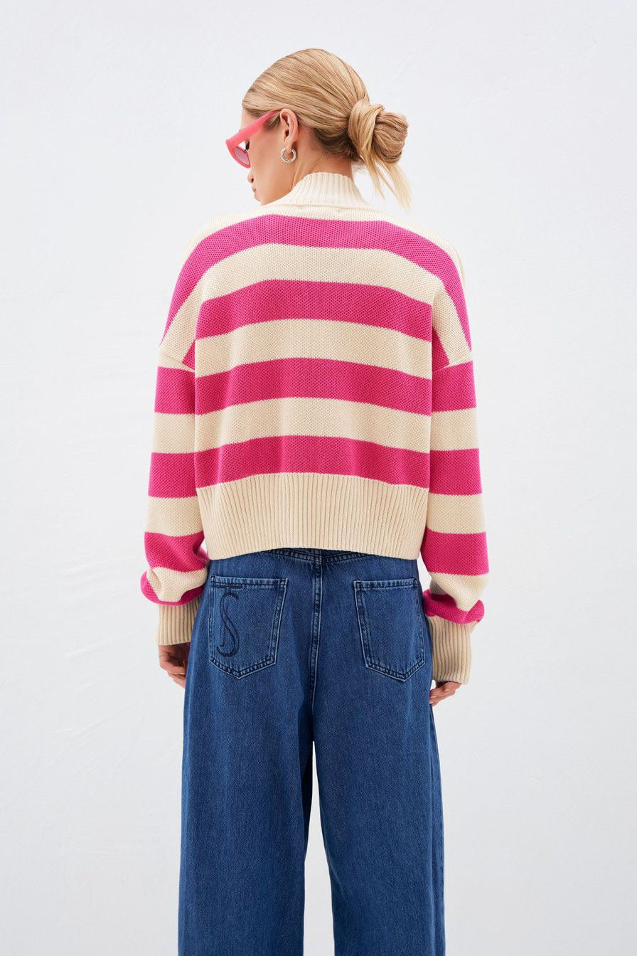 Deep V-Neck Striped Knitted Sweater