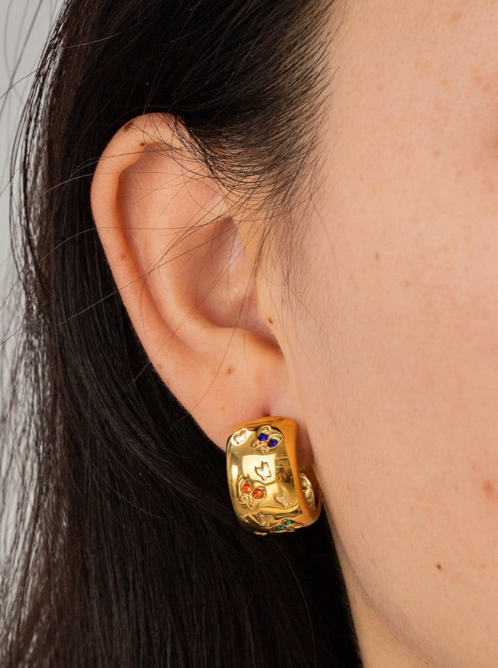 18K Gold Plated Stainless Steel Diamond Engraved Earrings