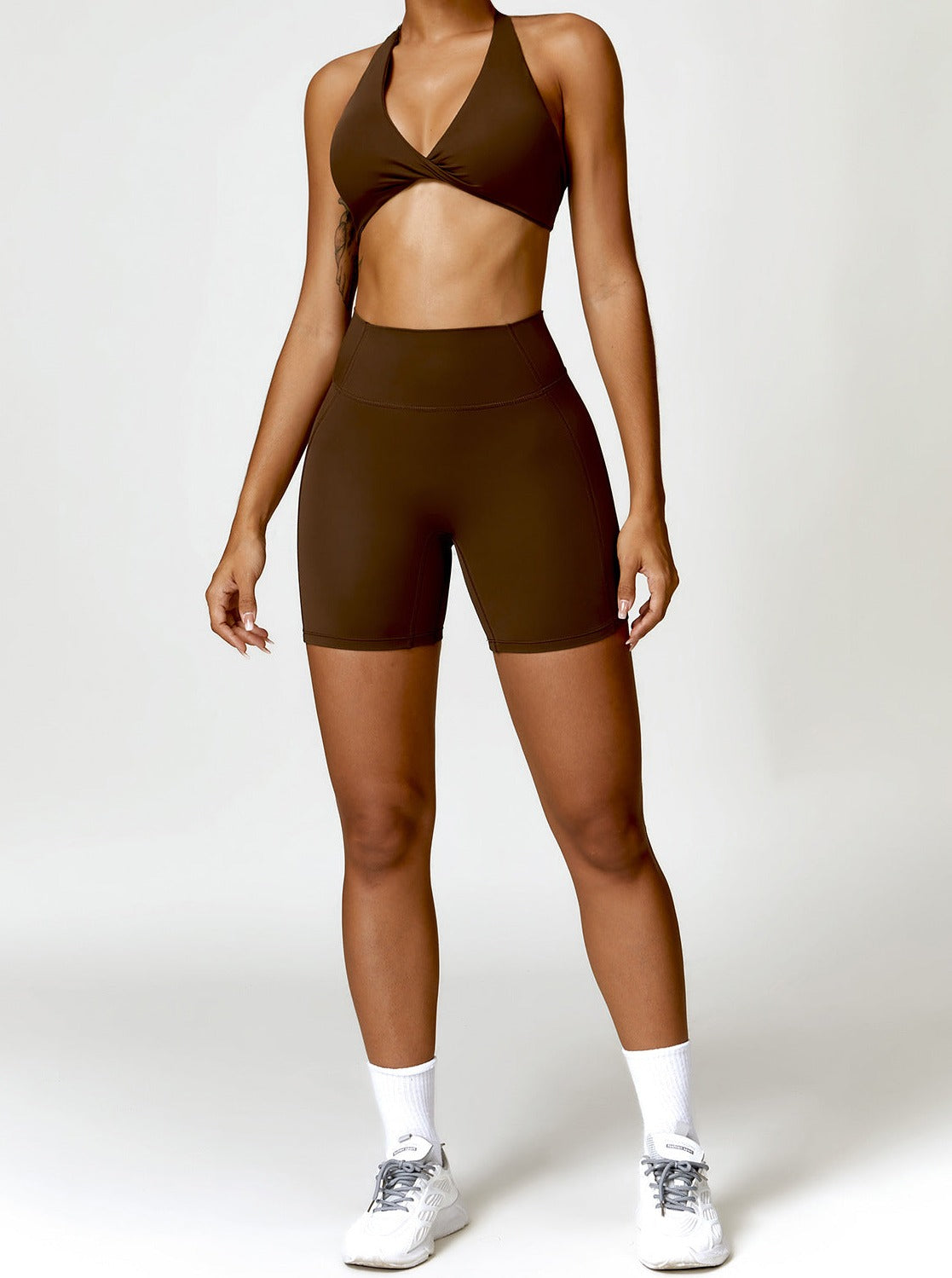 Brown High Waist Breathable Fitness Shorts