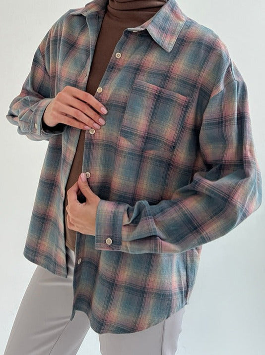 Casual Plaid Long Sleeve Button Down Cardigan