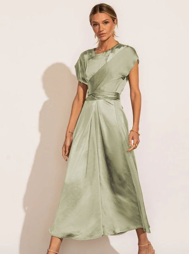 High-End Satin Straps Draped Elegant Light Evening Dress