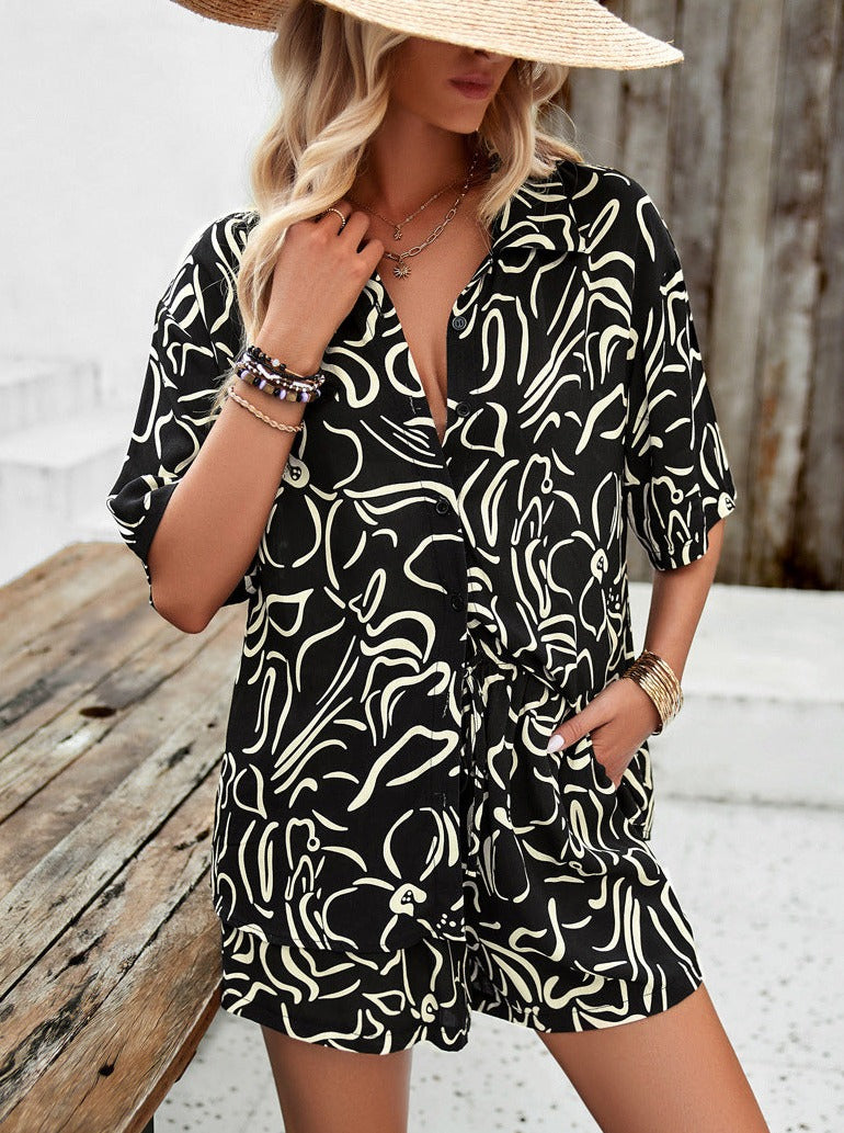 Classy Buttoned Printed Shirt and Short Set