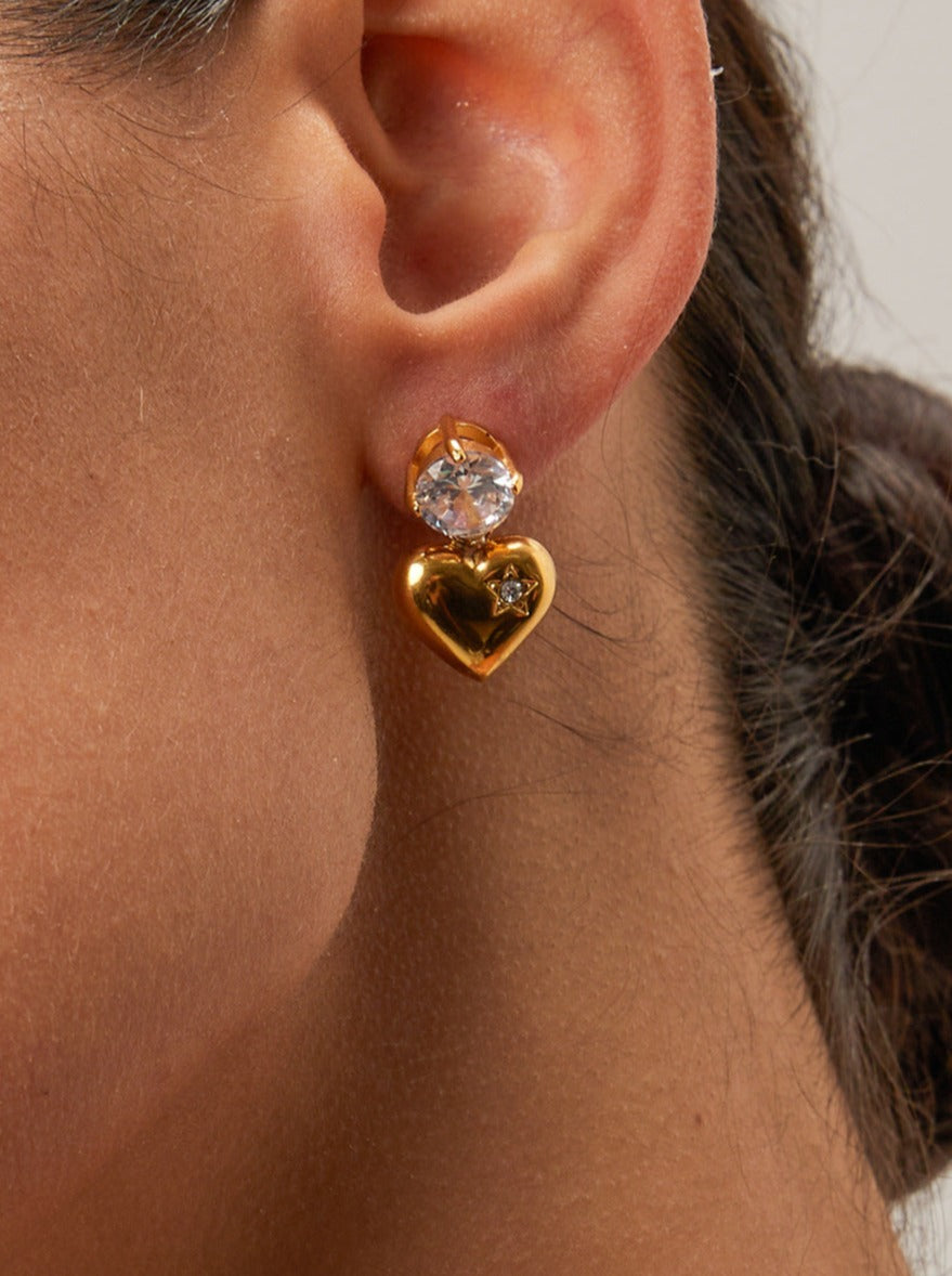 Diamant indlagt hjerte øreringe 