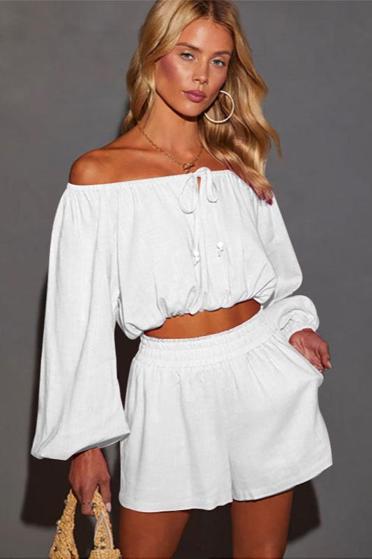 Sexy Casual Off The Shoulder Crop Top and Shorts Set