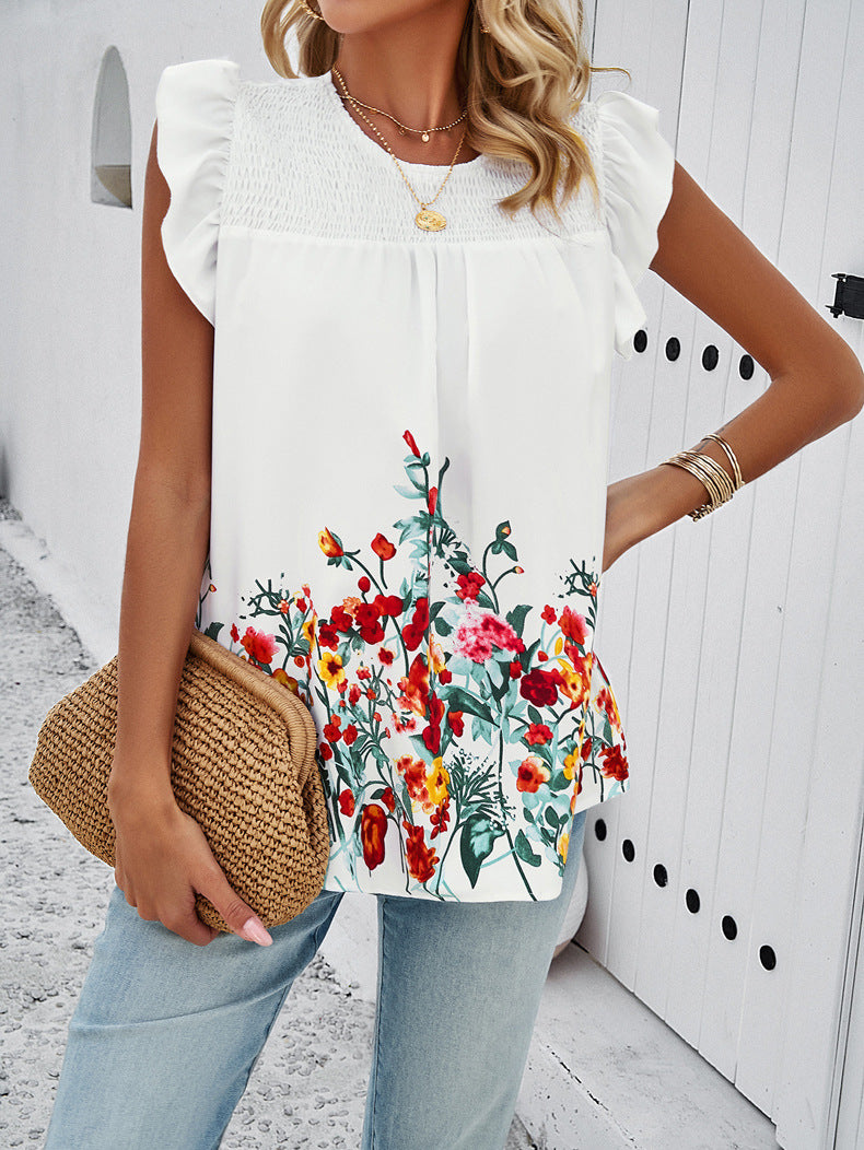 Round Neck Floral Printed Blouse