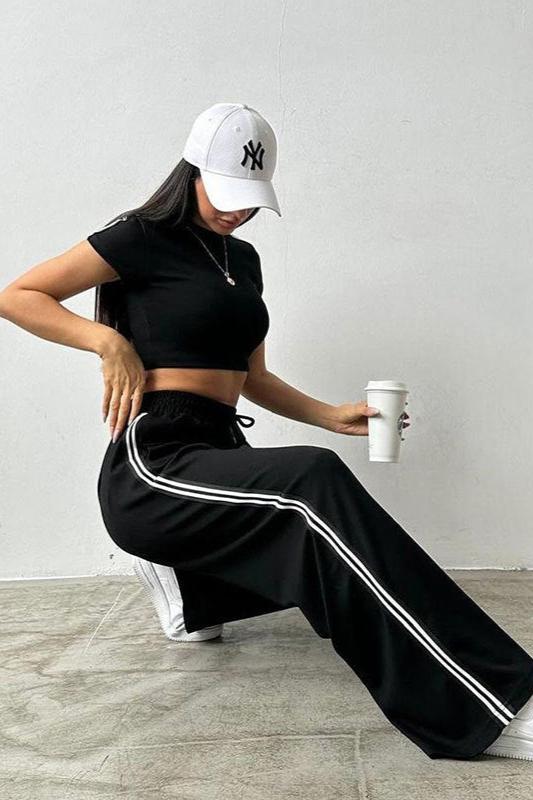 Casual Two Piece Crop Top and High Waist Pants Set