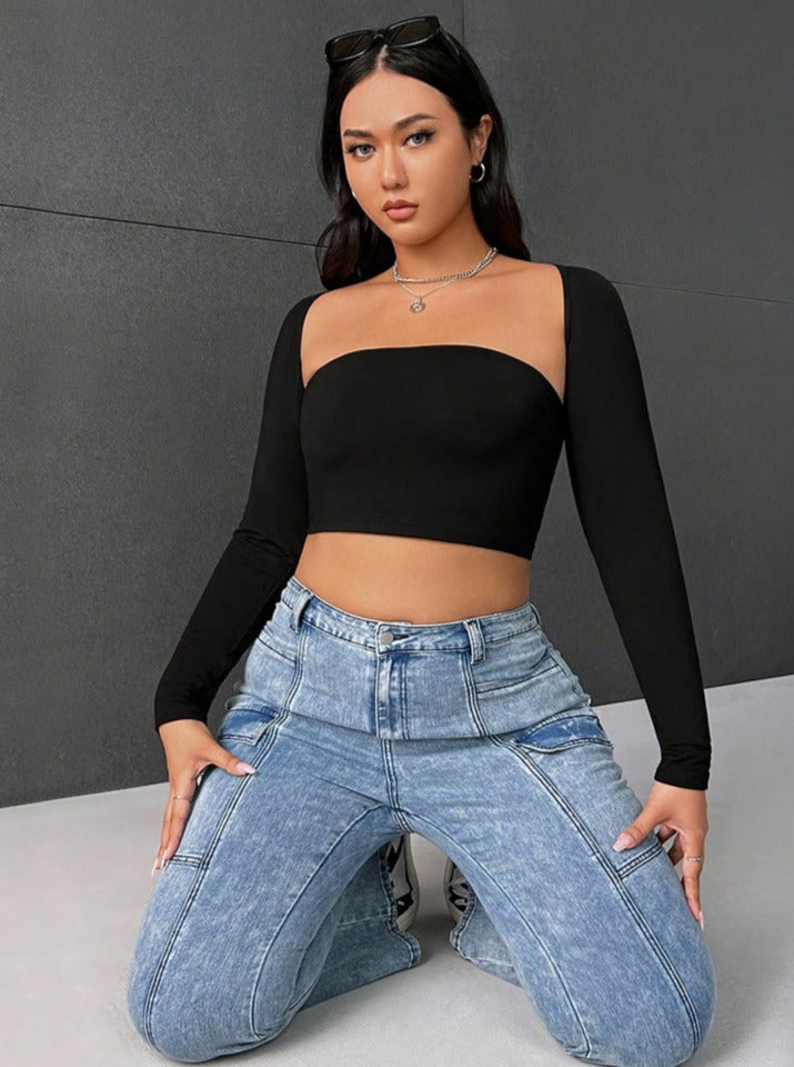 Sexy Fitted Off Shoulder Long Sleeved Tube Top