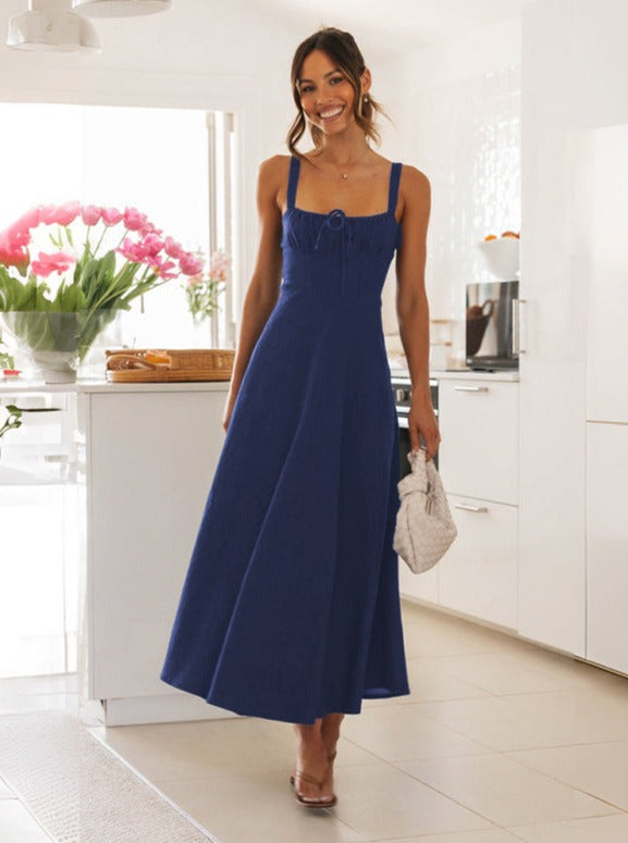 Blue Sexy Backless Slim Spaghetti Strap Dress