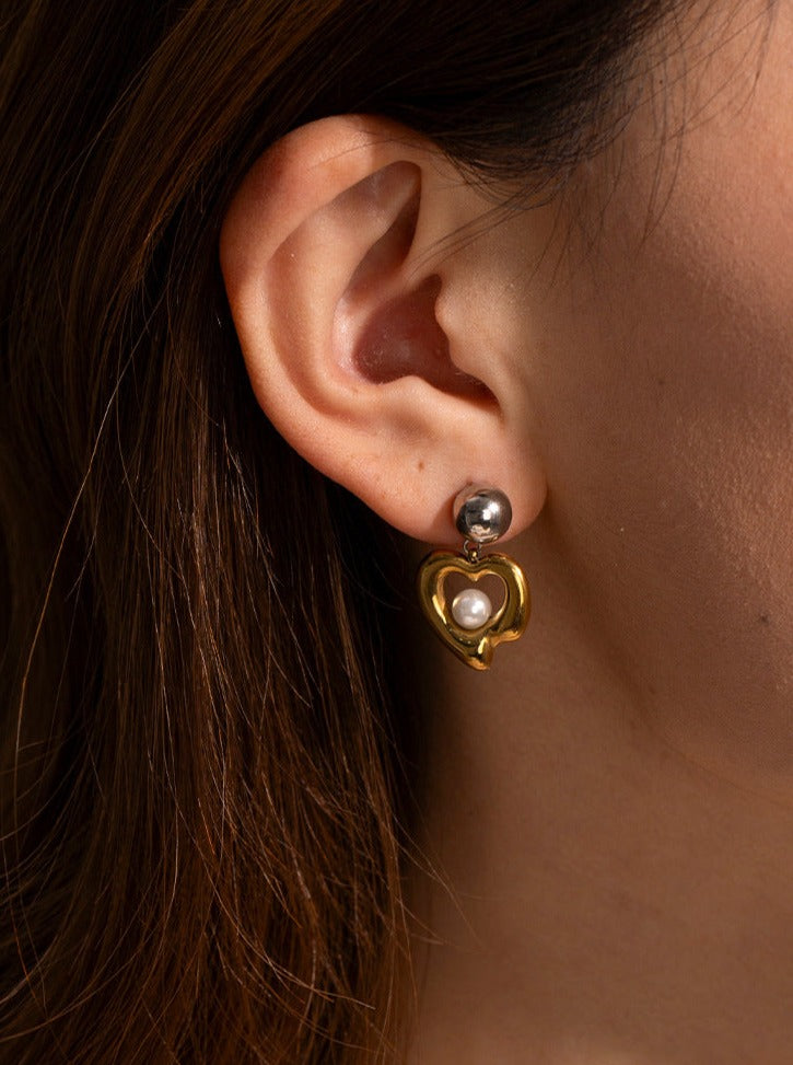 18K Gold Stainless Steel Pearl Beads Earrings