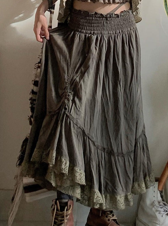 Højtaljet plisseret vintage lang nederdel 