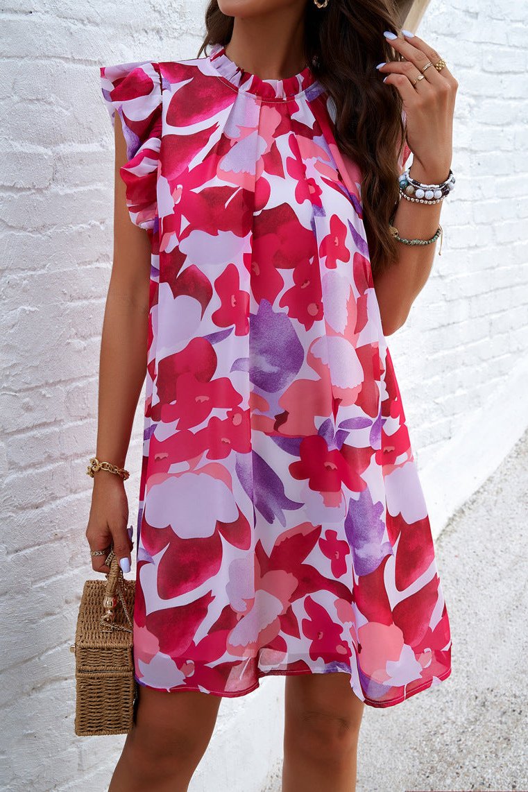 Elegant Printed Sleeveless Red Dress