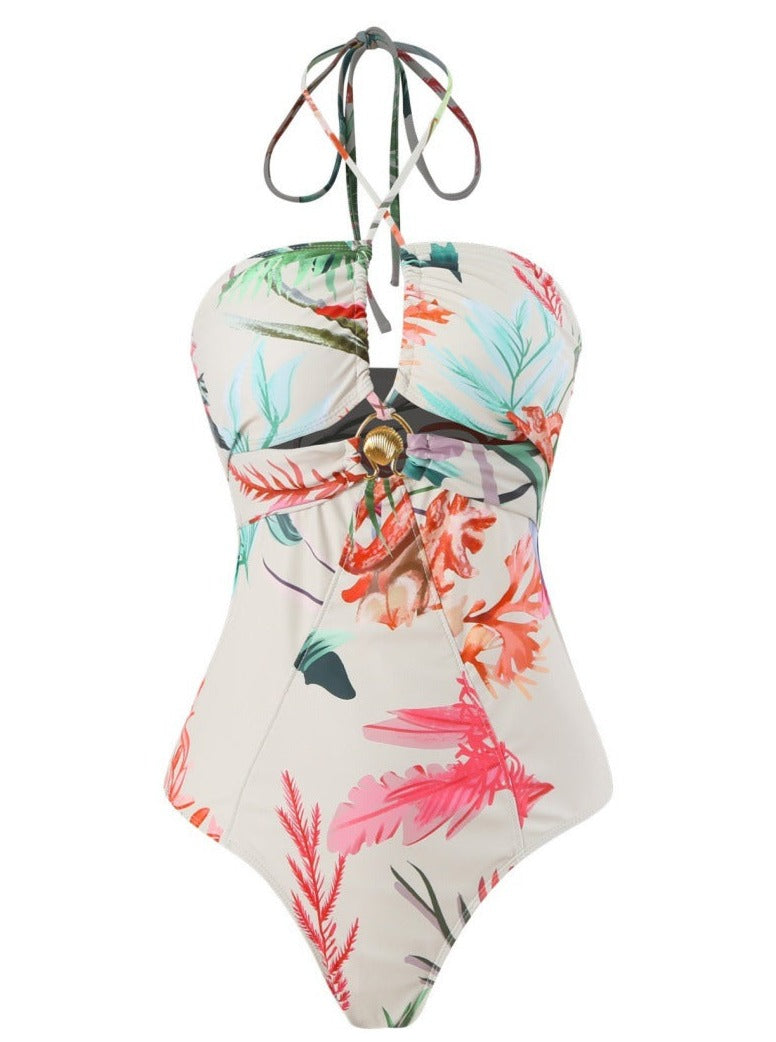 Womens Two Piece Tropical Printed Swimsuit and Skirt