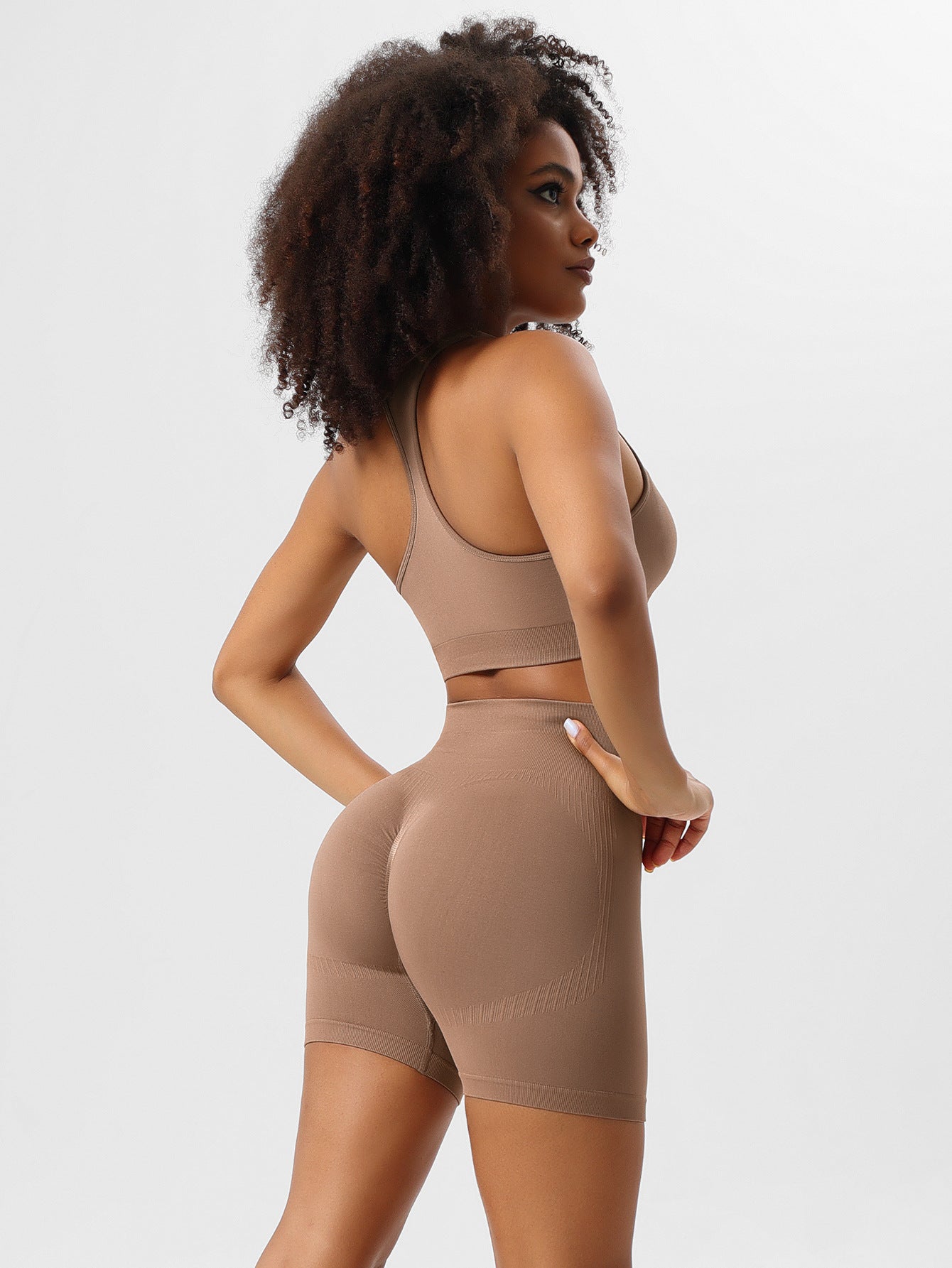 Breathable Brown High Waist Fitness Yoga Suit