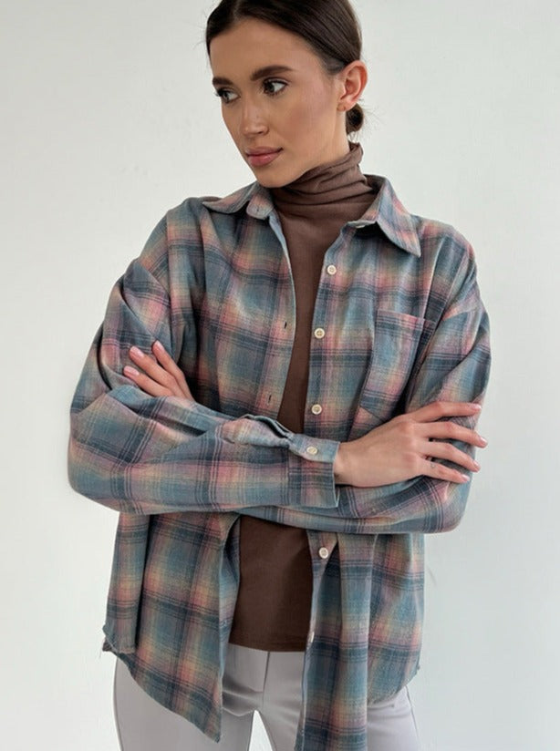 Casual Plaid Long Sleeve Button Down Cardigan