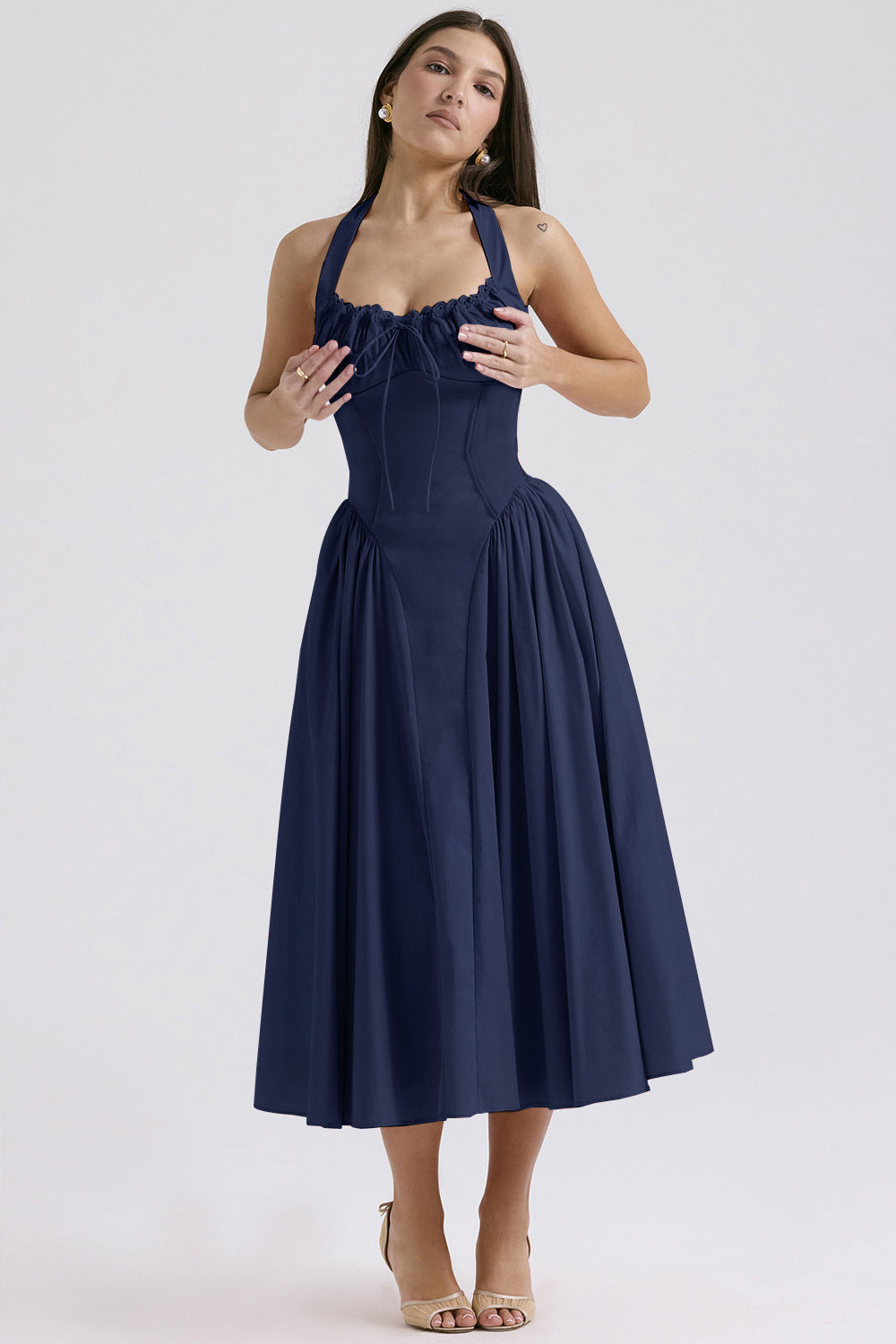 Halter Neck Laced Flared Maxi Dress