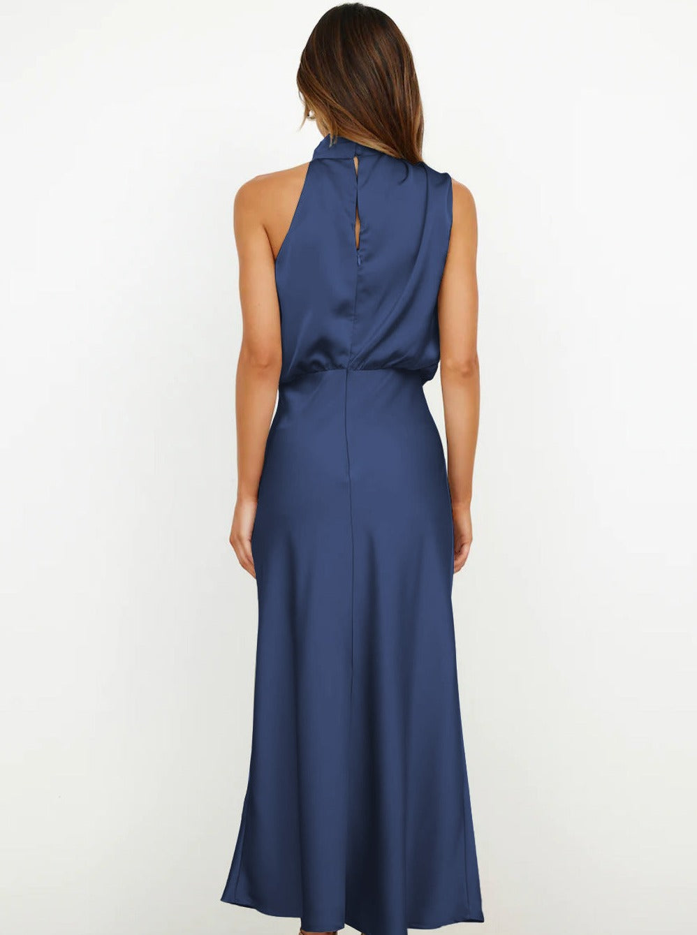 Elegant Deep Blue Halter Neck Dress