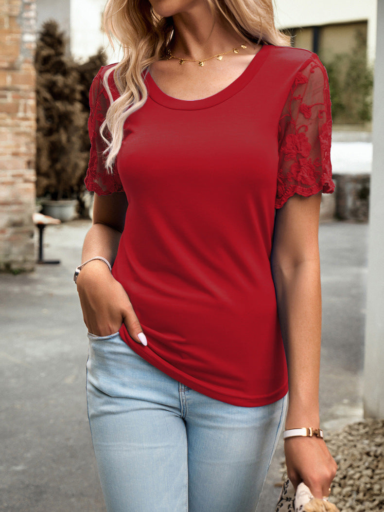 Round Neck Lace Sleeve T-Shirt