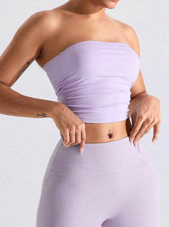 Purple Threaded Chest-Wrapped Slim Fitting Tube Top