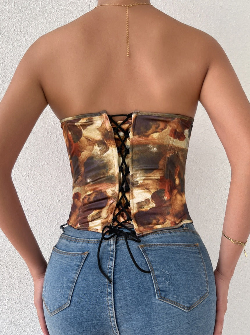 Sexy Brown Backless Fishbone Small Vest Top