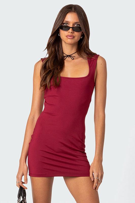 Solid Color Square Neck Dress