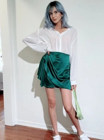 Summer Green Satin High Waist Short Skirt