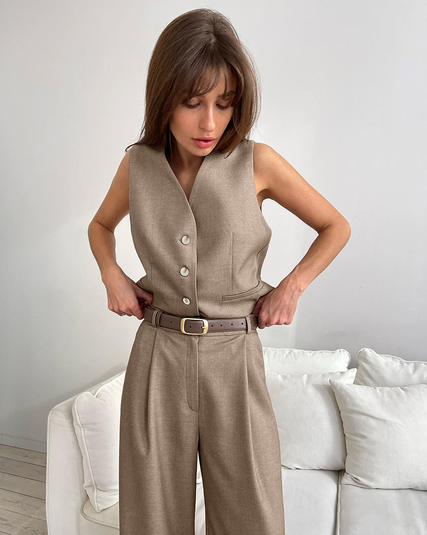 Solid Color Vest and Pants Set