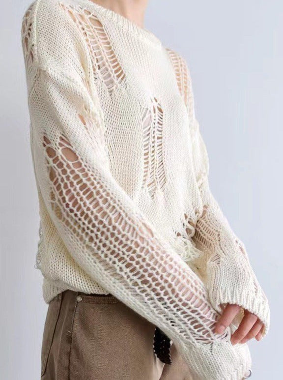 Hollow Long-Sleeved Knitted Sweater Cardigan