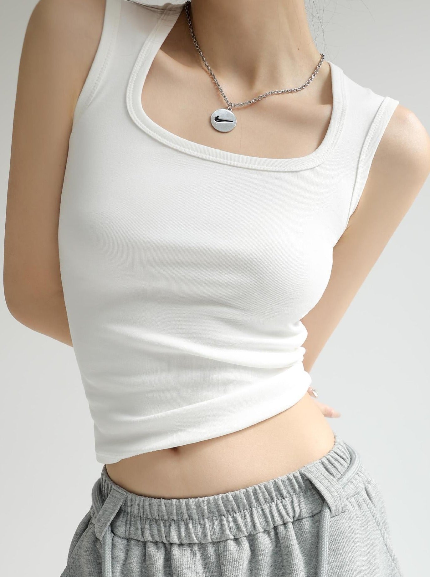 Square Neck Cotton Knitted Tank Top