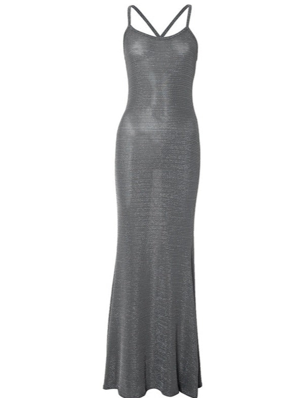 Gray Slim Sleeve Less Bodycon Maxi Dress