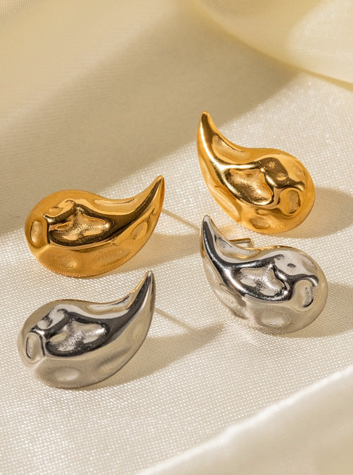 18K Gold Plated Water Drop Shape Hammered Earrings